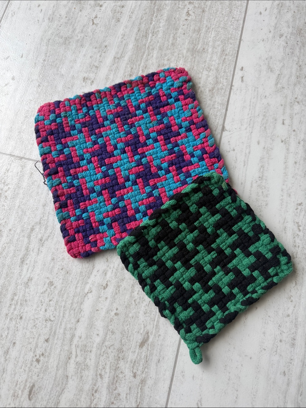 Handmade Crochet Pot Holders - Pink/Teal and Green/Black
